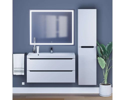 Тумба с раковиной для ванной Uperwood Tanos (100 см, подвесная, матовая, белая/графит)