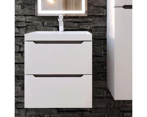 Тумба с раковиной для ванной Uperwood Tanos NEW (50 см, подвесная, белая/графит)