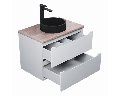 Комплект Тумба со столешницей для ванной Uperwood Tanos (70 см, белая/бук светлый, с накладной раковиной Round, цвет черный)