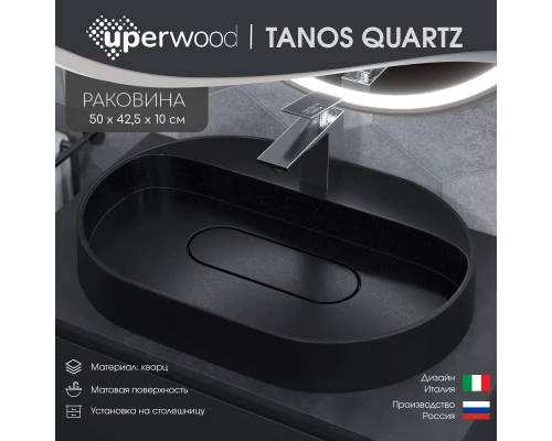 Раковина накладная кварцевая Uperwood Tanos Quartz 55х40х10 см, овальная, черная матовая, космос