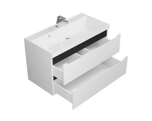 Тумба с раковиной для ванной Uperwood Tanos (90 см, подвесная, матовая, белая/графит)