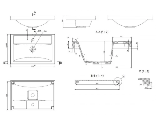 Раковина для ванной полувстраиваемая Uperwood Foster (60 см, прямоугольная)