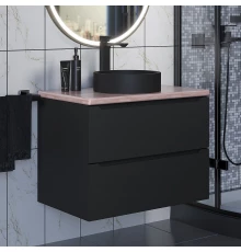 Комплект Тумба со столешницей для ванной Uperwood Tanos (70 см, черная/бук светлый, с накладной раковиной Round, цвет черный)