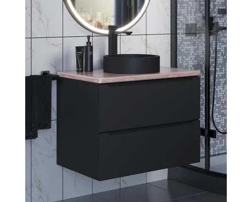Комплект Тумба со столешницей для ванной Uperwood Tanos (70 см, черная/бук светлый, с накладной раковиной Round, цвет черный)