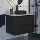 Комплект Тумба со столешницей для ванной Uperwood Tanos (70 см, черная/бук светлый, с накладной раковиной Round, цвет черный)