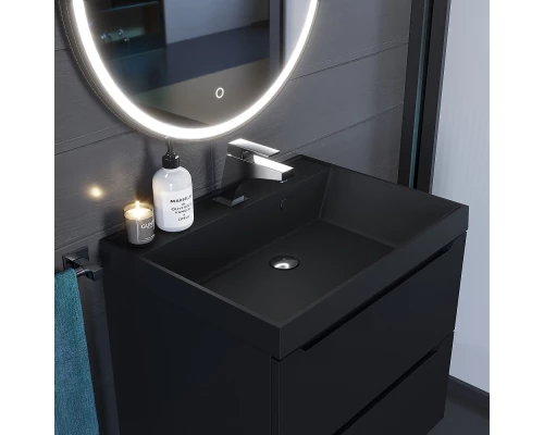 Раковина кварцевая для ванной Uperwood Classic Quartz (60 см, черная матовая, уголь)