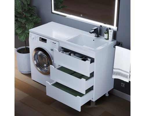 Тумба под стиральную машину Uperwood Tanos 60 см (напольная, белая/графит, с раковиной Cosmos 120 см, правая)