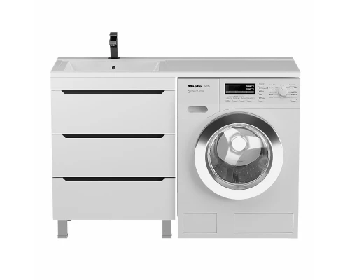 Тумба под стиральную машину Uperwood Tanos 60 см (напольная, белая/графит, с раковиной Cosmos 120 см, левая)