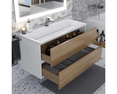 Тумба под раковину для ванной Uperwood Barsa (100 см, подвесная, белая/дуб сонома)