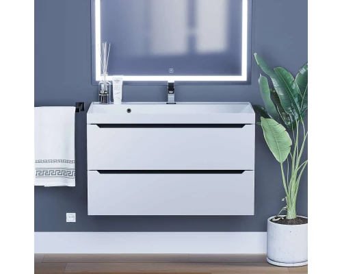 Тумба под раковину для ванной комнаты Uperwood Tanos подвесная (90 см, белая/графит)