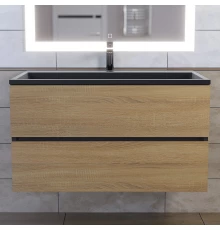 Тумба под раковину для ванной Uperwood Barsa (90 см, подвесная, черная/дуб сонома)