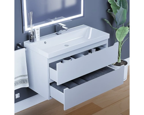 Тумба с раковиной для ванной Uperwood Tanos (90 см, подвесная, матовая, белая)