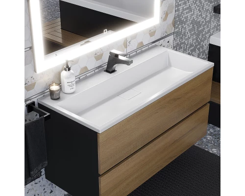 Тумба под раковину для ванной Uperwood Barsa (100 см, подвесная, черная/дуб сонома)