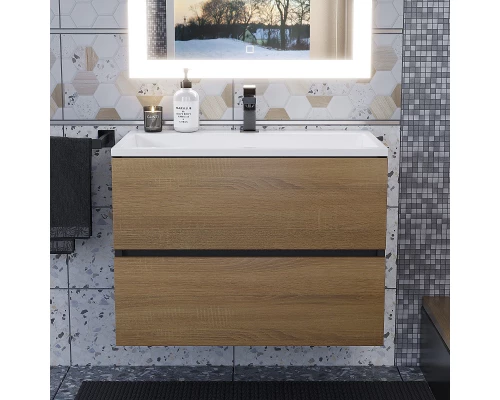 Тумба под раковину для ванной Uperwood Barsa (70 см, подвесная, черная/дуб сонома)