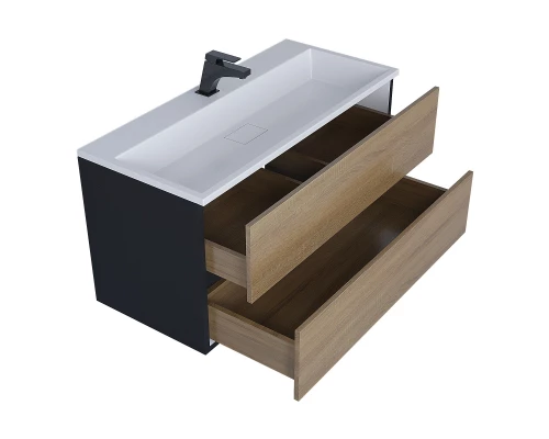Тумба под раковину для ванной Uperwood Barsa (100 см, подвесная, черная/дуб сонома)