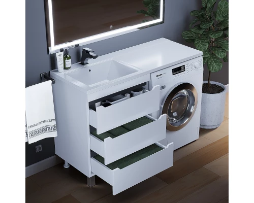 Тумба под стиральную машину Uperwood Tanos (60 см, напольная, белая/графит, 3 ящика)