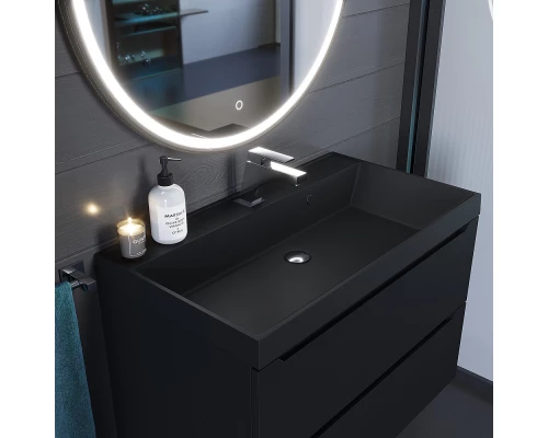 Раковина кварцевая для ванной Uperwood Classic Quartz (80 см, черная матовая, уголь)