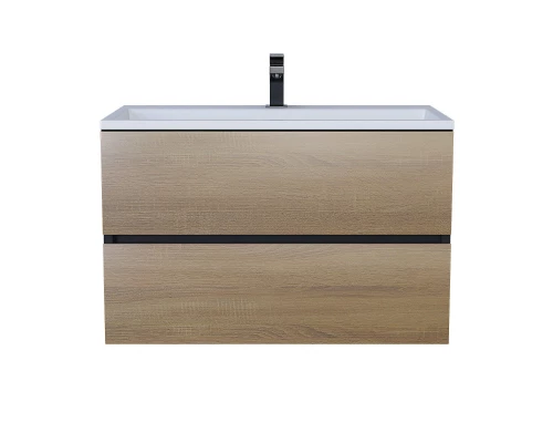 Тумба с раковиной для ванной Uperwood Barsa (80 см, раковина белая, подвесная тумба черная/дуб сонома)