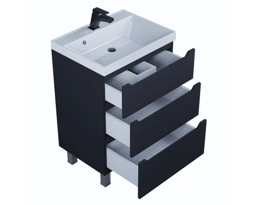 Тумба под раковину для ванной комнаты Uperwood Tanos напольная (60 см, черная, 3 ящика)