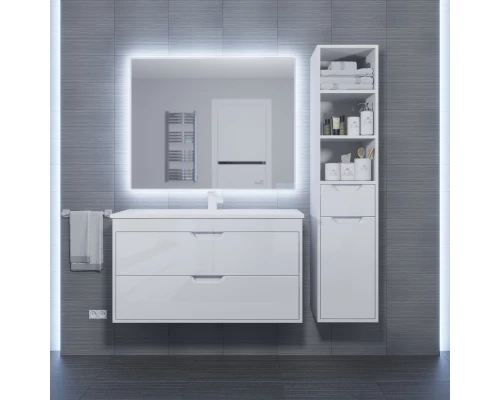 Тумба с раковиной для ванной Uperwood Modul (100 см, подвесная, глянцевая, белая)