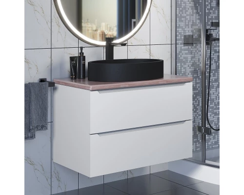 Комплект Тумба со столешницей для ванной Uperwood Tanos (80 см, белая/бук светлый, с накладной раковиной Rome, цвет черный)