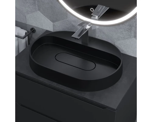 Раковина накладная кварцевая Uperwood Tanos Quartz 55х40х10 см, овальная, черная матовая, уголь