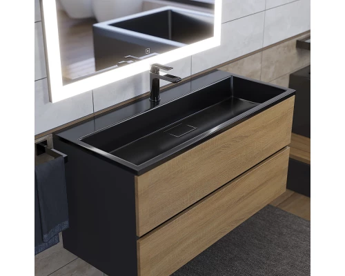 Раковина для ванной полувстраиваемая Uperwood Barsa, 100 см, прямоугольная, черная глянцевая