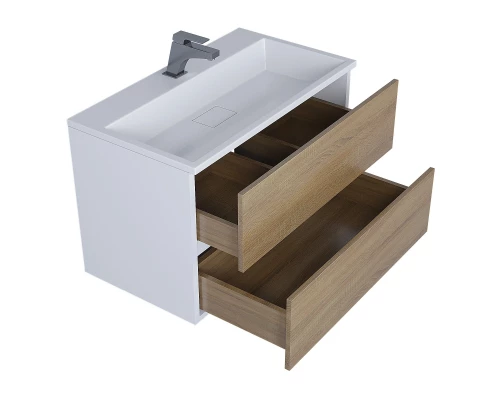 Тумба под раковину для ванной Uperwood Barsa (80 см, подвесная, белая/дуб сонома)