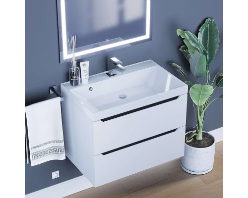 Тумба с раковиной для ванной Uperwood Tanos (70 см, подвесная, матовая, белая/графит)