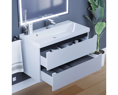 Тумба под раковину для ванной комнаты Uperwood Tanos подвесная (90 см, белая/графит)