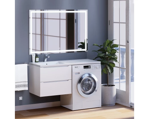 Тумба под стиральную машину Uperwood Tanos 60 см (подвесная, белая, с раковиной Cosmos 120 см, левая)