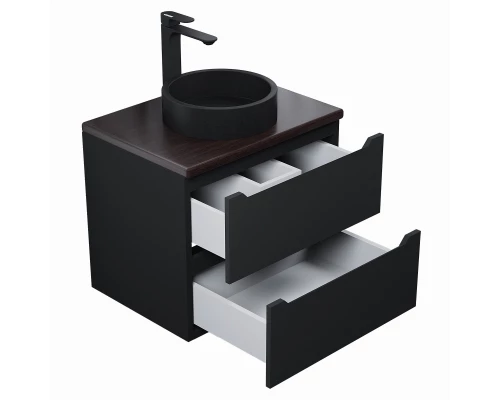 Комплект Тумба со столешницей для ванной Uperwood Tanos (60 см, черная/бук темный, с накладной раковиной Round, цвет черный)
