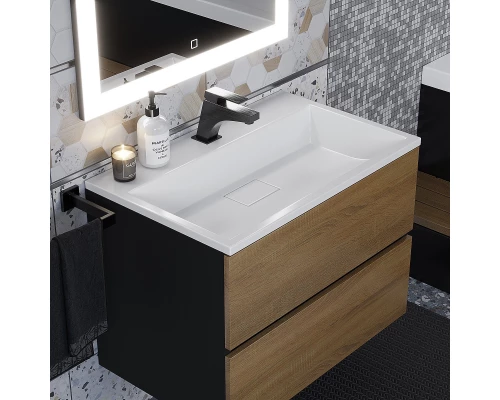 Тумба под раковину для ванной Uperwood Barsa (70 см, подвесная, черная/дуб сонома)