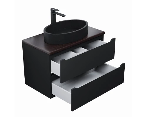 Комплект Тумба со столешницей для ванной Uperwood Tanos (80 см, черная/бук темный, с накладной раковиной Rome, цвет черный)