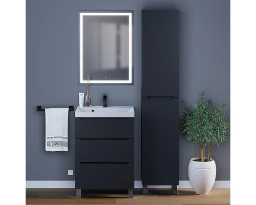 Тумба под раковину для ванной комнаты Uperwood Tanos напольная (60 см, черная, 3 ящика)