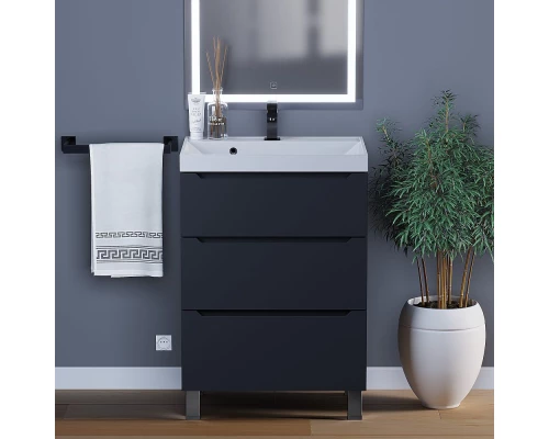 Тумба под раковину для ванной комнаты Uperwood Tanos напольная (60 см, черная, 3 ящика)