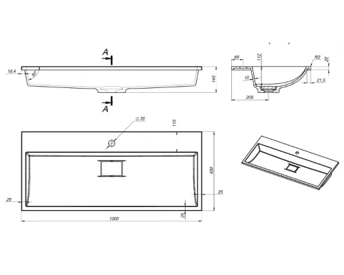 Тумба с раковиной для ванной Uperwood Barsa (100 см, раковина черная, подвесная тумба черная/дуб сонома)