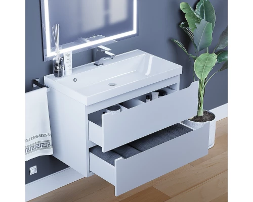 Тумба с раковиной для ванной Uperwood Tanos (80 см, подвесная, матовая, белая)