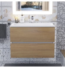 Тумба под раковину для ванной Uperwood Barsa (70 см, подвесная, белая/дуб сонома)