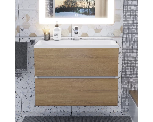 Тумба под раковину для ванной Uperwood Barsa (70 см, подвесная, белая/дуб сонома)
