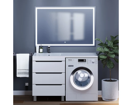 Тумба под стиральную машину Uperwood Tanos (60 см, напольная, белая/графит, 3 ящика)