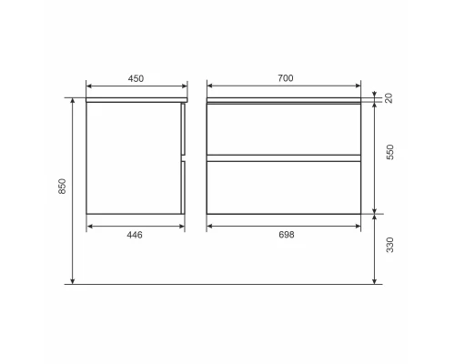 Тумба под раковину для ванной Uperwood Barsa (70 см, подвесная, черная/дуб сонома)