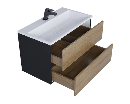 Тумба с раковиной для ванной Uperwood Barsa (80 см, раковина белая, подвесная тумба черная/дуб сонома)