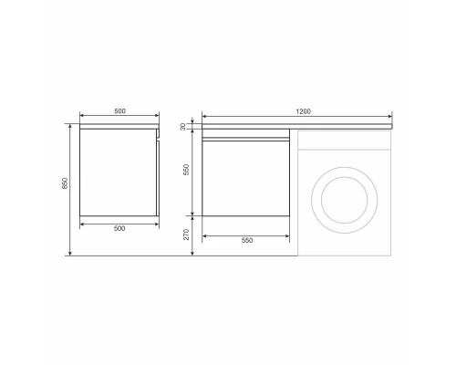 Тумба с раковиной под стиральную машину Uperwood Magenta (60/120 см, подвесная, белая/графит, выдвижной ящик, левая)