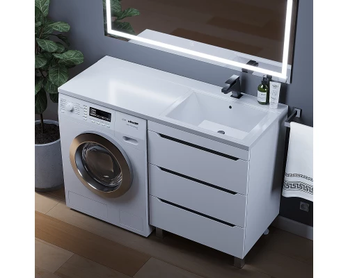 Тумба под стиральную машину Uperwood Tanos 60 см (напольная, белая/графит, с раковиной Cosmos 120 см, правая)