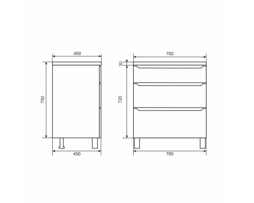 Тумба под раковину для ванной комнаты Uperwood Tanos напольная (70 см, черная, 3 ящика)