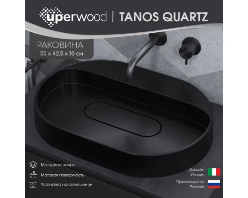 Раковина накладная кварцевая Uperwood Tanos Quartz 55 см, овальная, без отверстия для смесителя, космос