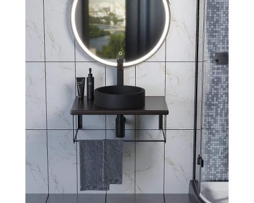 Комплект столешница для ванной Uperwood Tanos (с накладной раковиной Round и кронштейнами 60 см, бук темный)