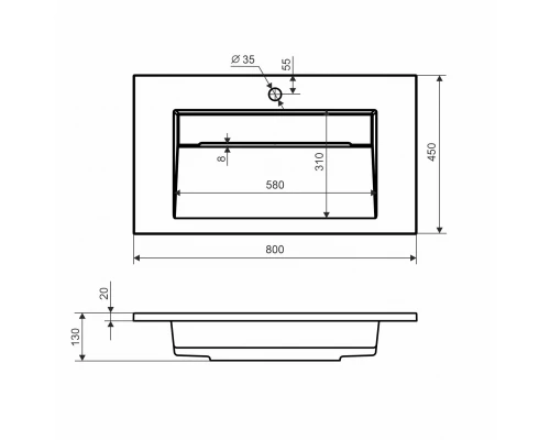 Раковина для ванной Uperwood Next Premium 80х45х13 см, черная глянцевая