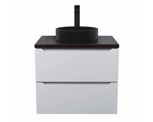 Комплект Тумба со столешницей для ванной Uperwood Tanos (60 см, белая/бук темный, с накладной раковиной Round, цвет черный)